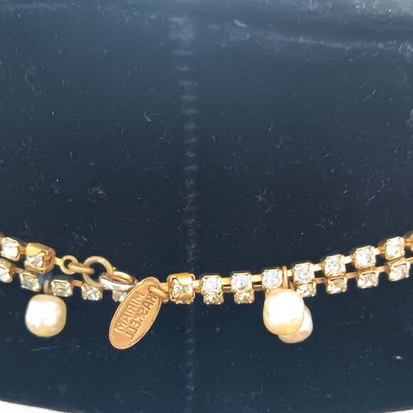Vintage Signed Miriam Haskell Gold Tone Rhinestone & Faux Pearl 59" Necklace - Picture 3 of 3